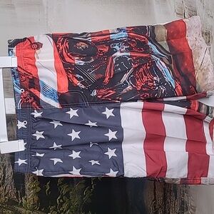 NWT! FT Fenteng Mens Small patriotic American flag dry board summer swim shorts